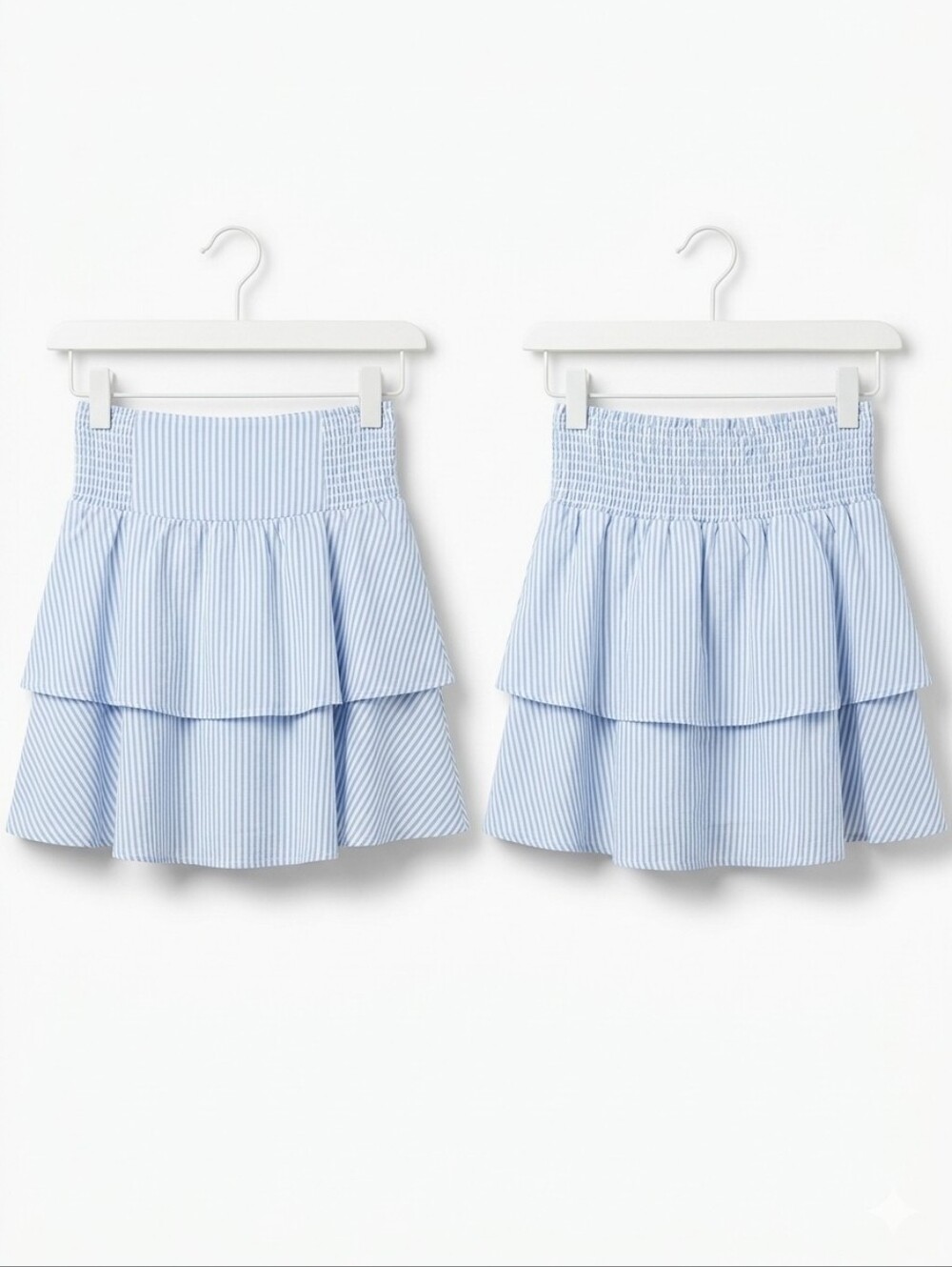 Women’s Light Blue Tiered Mini Skirt - Smocked Waist